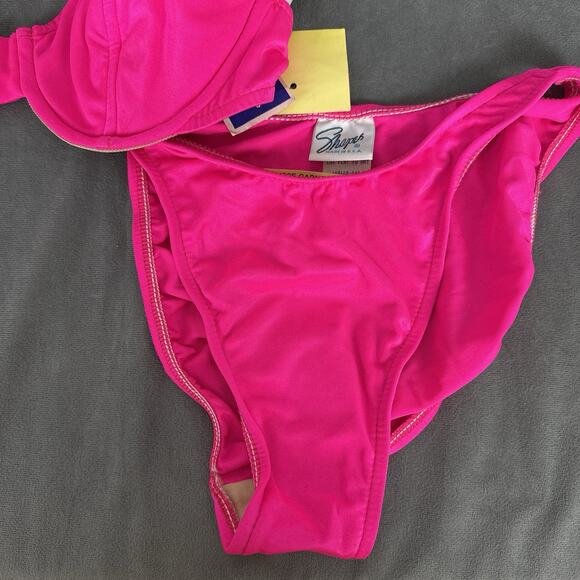 Vintage New NOS Shapes Bikini Set Women's Size 8 Neon Pink Second Skin Satin 90s - Picture 12 of 14